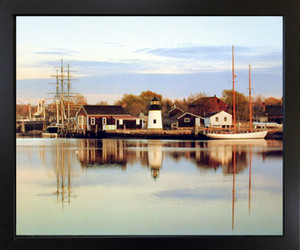 Peaceful Harbor Boats Scenery Nature Black Wall Framed Picture Art Print(18x22)