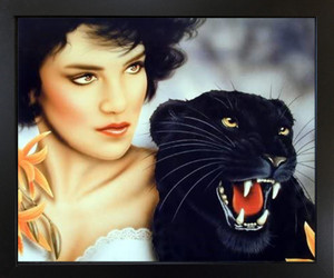 Night Heat Exotic Lady with Black Panther Black Framed Wall Decor Art Print Picture (18x22) Night Heat Exotic Lady with Black Panther Black Framed Wall Decor Art Print Picture (18x22)
