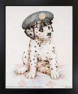 Cute Dalmatian Puppy Police Pup Kids Room Black Framed Wall Decor Art Print Picture (18x22)