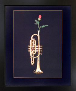 Trumpet with Rose Musical Instrument Wall Decor Black Framed Picture Art Print (18x22)