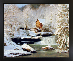 Glade Creek Mill & Trees Covered with Snow Scenic Landscape Wall Decor Black Framed Picture Art Print (18x22) Glade Creek Mill & Trees Covered with Snow Scenic Landscape Wall Decor Black Framed Picture Art Print (18x22)