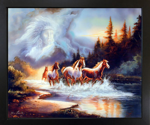 Black Framed Wall Decoration Horse Runs in Lake with Indian Spirit Espresso Art Print (18x22) Black Framed Wall Decoration Horse Runs in Lake with Indian Spirit Espresso Art Print (18x22)