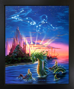 Impact Posters Gallery Lady Mermaid and Ocean Dragon Fantasy Black Wall Decor Art Print Framed Wall Decor Picture (18x22)