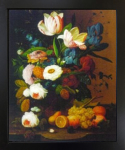 Bunch of Colorful Flowers with Fruits Still Life Wall Decor Black Framed Art Print Picture (18x22) Bunch of Colorful Flowers with Fruits Still Life Wall Decor Black Framed Art Print Picture (18x22)