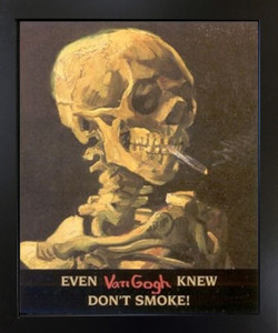 Don't Smoke Skeleton with Cigarette Vincent Van Gogh Black Framed Wall Decor Art Print Picture (18x22)