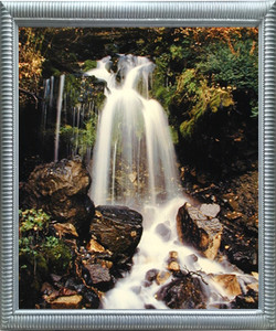 Impact Posters Gallery Waterfall Art Print Framed Wall Decoration Living Room Stream in The Tropical Forest Scenery Silver Picture (20x24)