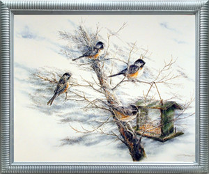 Birds House on Tree Framed Art Print Chickadee Animal Silver Wall Decoration Picture (18x22) Birds House on Tree Framed Art Print Chickadee Animal Silver Wall Decoration Picture (18x22)