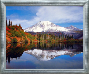 Impact Posters Gallery Mount Rainier Lake Reflection with Snow Mountain Framed Wall Decor Scenery Landscape Silver Picture Art Print (20x24)