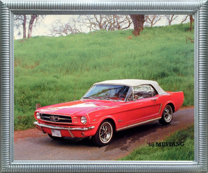 Impact Posters Gallery 1965 Red Ford Mustang Convertible Vintage Car Wall Decor Silver Framed Picture Art Print (18x22)