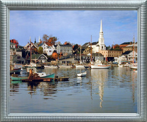 Impact Posters Gallery Camden Harbour River Boating Scenic Wall Picture Silver Framed Art Print