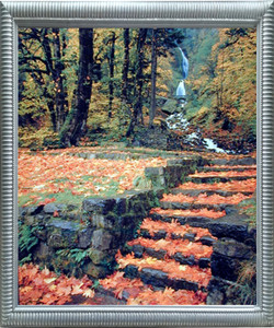 Impact Posters Gallery Waterfall and Fallen Autumn Leaves On Steps Nature Scenery Silver Picture Art Print Framed Wall Decoration Impact Posters Gallery Waterfall and Fallen Autumn Leaves On Steps Nature Scenery Silver Picture Art Print Framed Wall Decoration