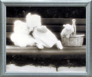 Impact Posters Gallery Doll Kissing Cute Teddy Bear Kids Room Wall Decor Silver Framed Picture Art Print