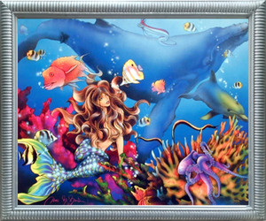 Mermaid & Whale Sci Fi Fantasy Ocean Underwater Coral Reef Wall Silver Framed Picture Art Print Mermaid & Whale Sci Fi Fantasy Ocean Underwater Coral Reef Wall Silver Framed Picture Art Print