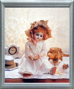 Impact Posters Gallery Framed Wall Decor Doll on a Dresser Kids Room Silver Picture Art Print