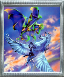 Framed Wall Decoration Mythical Pegasus Fighting Flying Horse Silver Picture Art Print (20x24) Framed Wall Decoration Mythical Pegasus Fighting Flying Horse Silver Picture Art Print (20x24)