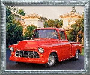 Framed Wall Decoration 1956 Red Chevy Pickup Truck Silver Framed Art Print Framed Wall Decoration 1956 Red Chevy Pickup Truck Silver Framed Art Print