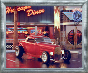 Impact Posters Gallery Vintage Red Ford Roadster at Cafe Diner Car Silver Art Print Framed Wall Decor Picture (20x24) Impact Posters Gallery Vintage Red Ford Roadster at Cafe Diner Car Silver Art Print Framed Wall Decor Picture (20x24)