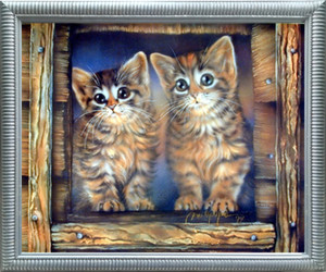 Impact Posters Gallery Two Cute Cat Kittens Toyger Silver Art Print Framed Wall Decor Picture (20x24) Impact Posters Gallery Two Cute Cat Kittens Toyger Silver Art Print Framed Wall Decor Picture (20x24)