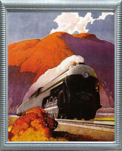 Vintage Mountain Express Train Silver Framed Wall Decoration Art Print Picture (20x24)
