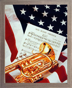 Framed Wall Decor American Trumpet Instrument & Music Sheet Lying on American Flag Patriotic Barnwood Picture Art Print (19x23) Framed Wall Decor American Trumpet Instrument & Music Sheet Lying on American Flag Patriotic Barnwood Picture Art Print (19x23)