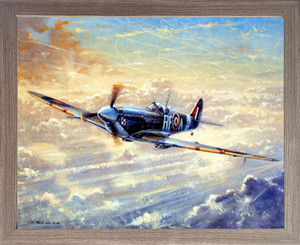 Framed Wall Decor Spitfire Painting Military Airplane Aviation Barnwood Framed Picture Art Print (19x23)