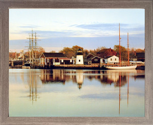 Impact Posters Gallery Peaceful Harbor Boats Barnwood Framed Picture Art Print Wall Decor (19x23)