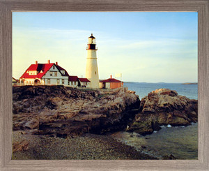 Scenic Landscape Framed Picture Wall Decor Portland Maine Lighthouse  Nature Barnwood Art Print (19x23)
