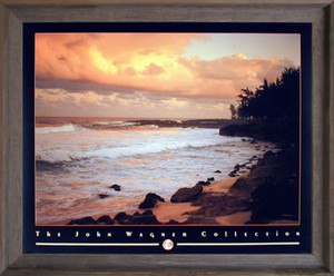 Impact Posters Gallery Framed Wall Picture Decor Coastal Sunset on Ocean Beach Scenery Nature Barnwood Art Print (19x23)