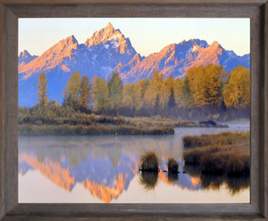 Framed Wall Decor Grand Tetons Mountain & Lake Landscape Scenery Barnwood Picture Art Print (19x23)