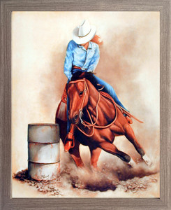 Western Cowgirl Rodeo Barrel Racing Wall Decor Barnwood Framed Picture Art Print (19x23) Western Cowgirl Rodeo Barrel Racing Wall Decor Barnwood Framed Picture Art Print (19x23)