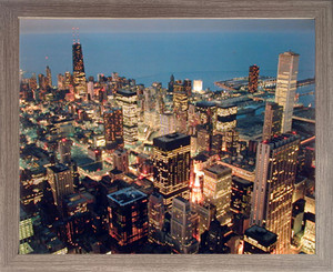 Impact Posters Gallery  Framed Picture Wall Decor Chicago Skyline Nightscape City Art Print Poster (16x20) (Barnwood)