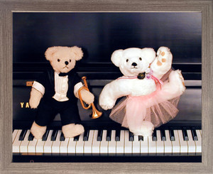 Framed Wall Decoration Picture Cute Teddy Bear Couple on Piano Barnwood Art Print (19x23) Framed Wall Decoration Picture Cute Teddy Bear Couple on Piano Barnwood Art Print (19x23)