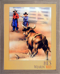 Framed Wall Decor Western Rodeo Cowboy Bull Clown Old West Barnwood Picture Art Print (19x23)