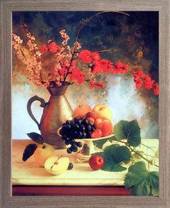 Impact Posters Gallery Framed Wall Decor Flowers in Vase & Fruit (Grapes & Apple) Still Life Barnwood Picture Art Print (19x23) Impact Posters Gallery Framed Wall Decor Flowers in Vase & Fruit (Grapes & Apple) Still Life Barnwood Picture Art Print (19x23)
