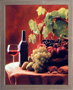 Impact Posters Gallery Framed Wall Decor Wine & Fruit (Grapes and Apples) Still Life Barnwood Framed Picture Art Print (19x23)