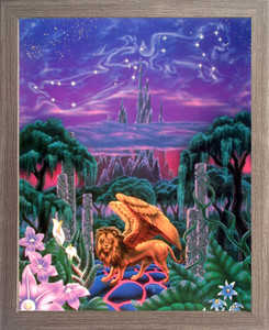 Framed Wall Decor Mythical Lion in Valley Fantasy Animal Fine Picture Barnwood Framed Art Print Poster (19x23)