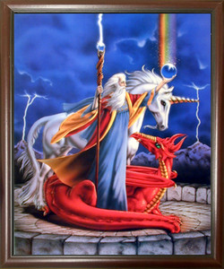 Framed Wall Picture Decor Storm Chaser Unicorn Wizard Fantasy Red Dragon Kids Room Mahogany Art Print (20x24) Framed Wall Picture Decor Storm Chaser Unicorn Wizard Fantasy Red Dragon Kids Room Mahogany Art Print (20x24)