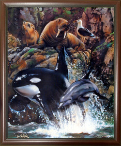 Framed Wall Decor Sea Life Whale Dolphin Animal Collage Ocean Mahogany Art Print Picture (20x24) Framed Wall Decor Sea Life Whale Dolphin Animal Collage Ocean Mahogany Art Print Picture (20x24)