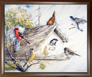 Impact Posters Gallery Birds at Birdhouse Wild Animal Nature Mahogany Framed Picture Art Print Framed Wall Decoration (18x22) Impact Posters Gallery Birds at Birdhouse Wild Animal Nature Mahogany Framed Picture Art Print Framed Wall Decoration (18x22)