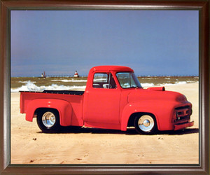 Impact Posters Gallery Ford F-100 Harley Koopman Vintage Pickup Truck Mahogany Black Framed Picture Art Print Framed Wall Decoration (18x22)