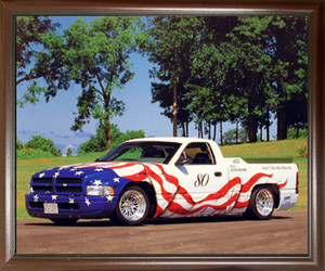 American Flag Dodge Harley Vintage Pickup Truck Wall Decor Mahogany Framed Picture Art Print (20x24)