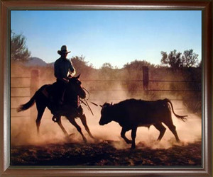 Impact Posters Gallery Western Cowboy Framed Wall Decoration on Cutting Wild Horse Animal Mahogany Art Print Picture (20x24) Impact Posters Gallery Western Cowboy Framed Wall Decoration on Cutting Wild Horse Animal Mahogany Art Print Picture (20x24)