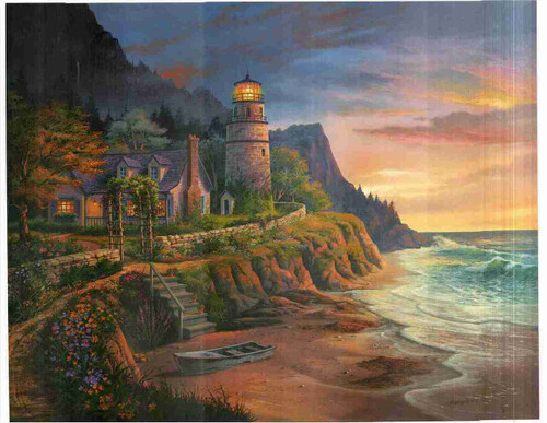 Lighthouse in Oregon Bob Schneider Landscape Wall Art Brown Rust Framed Picture