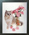 White Cute Cat and Carnations Kitten Flower Wall Decor Espresso Framed Picture Art Print (20x24)