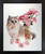 White Cute Cat and Carnations Kitten Flower Black Framed Wall Decor Art Print Picture (18x22)