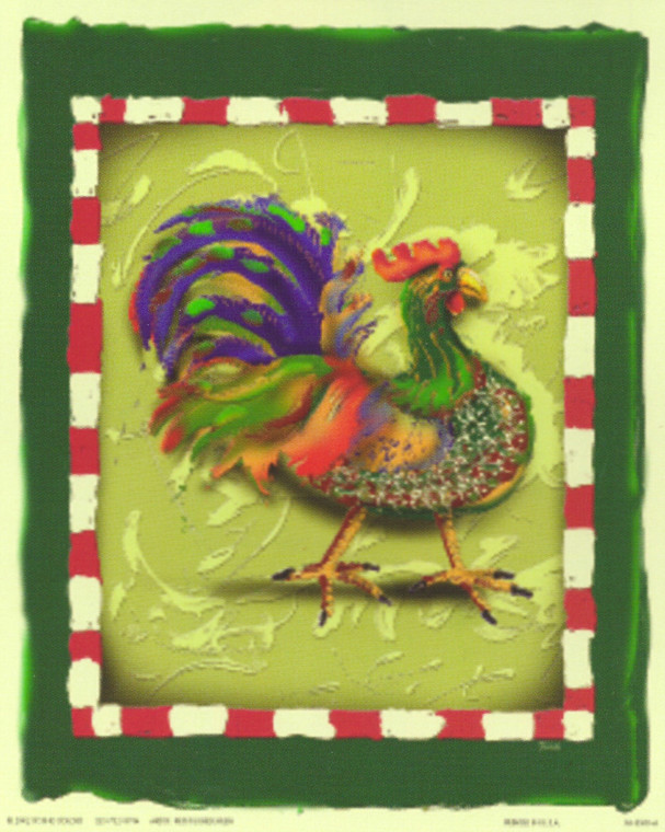 Blue And Green Chicken Rooster Still Life Animal Wall Decor Art Print Poster (16x20)