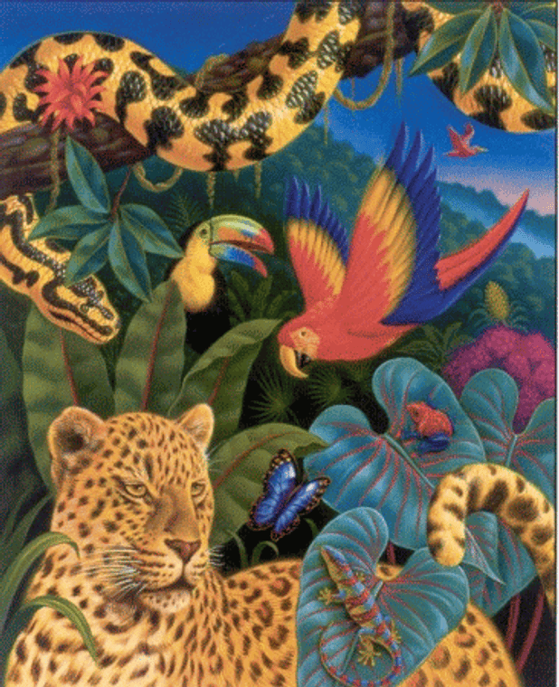Jungle Animals Tiger, Parrot, Lizard, Snake and Butterfly Wildlife Kids Room Wall Decor Art Print Poster (16x20)
