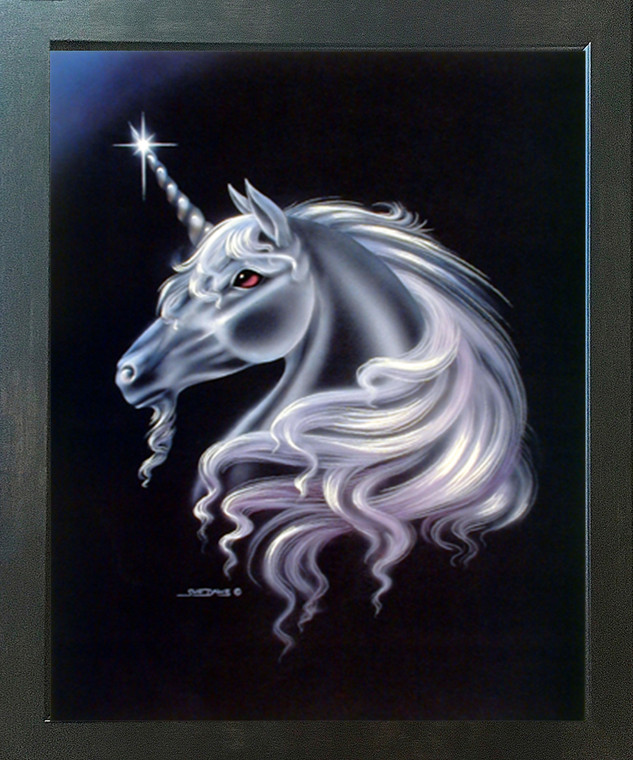 Moonwind Unicorn Sue Dawe Fantasy Wall Decor Espresso Framed Picture Art Print (20x24)