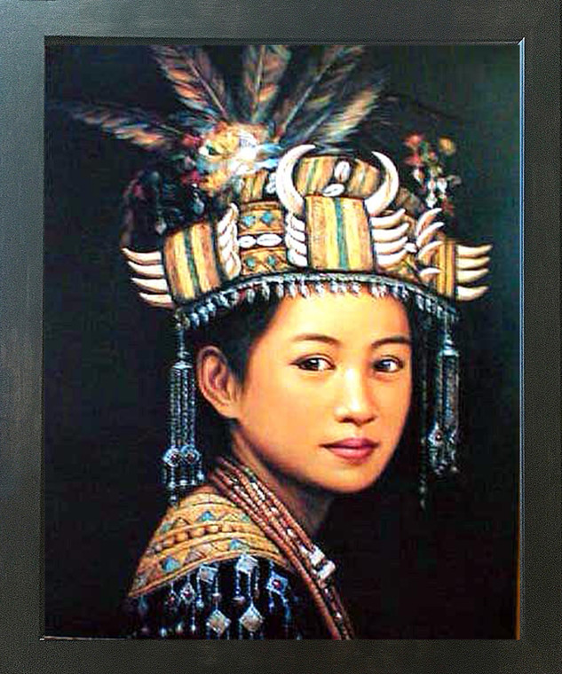 Oriental Beautiful Woman in Headdress Fine Geisha Espresso Framed Picture Art Print (20x24)
