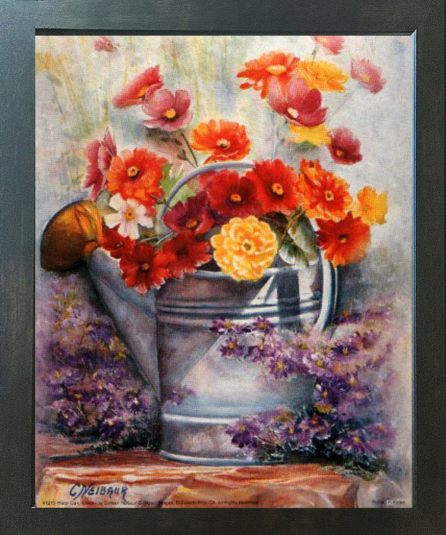 Water Can with Flowers Still Life Wall Decor Espresso Framed Picture Art Print (20x24)